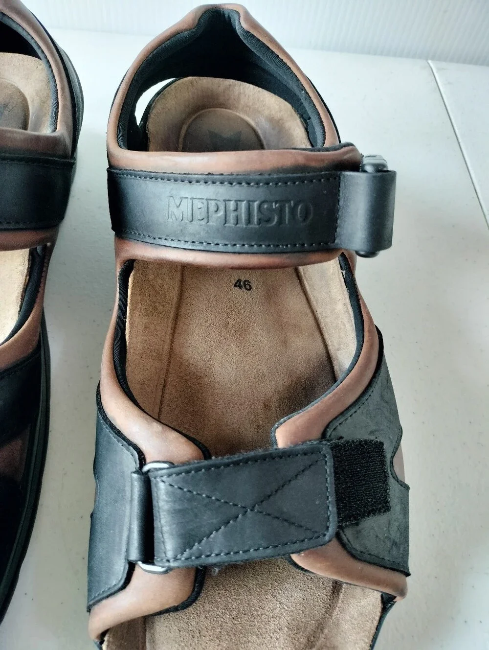 Mephisto Shark Fit Sandals Mens 46 EU/ 12 US Black Brown Leather Comfort Travel